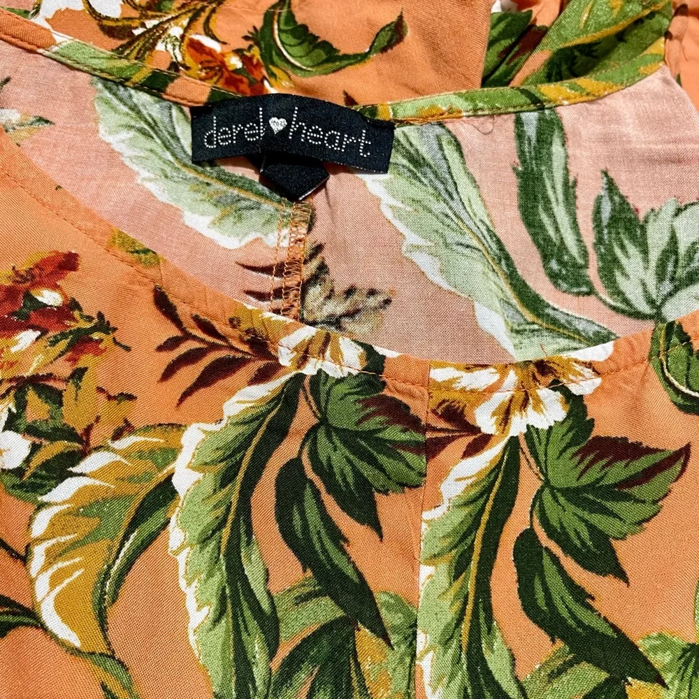 Derek heart romper short tropical floral beach resort wear orange women’s M